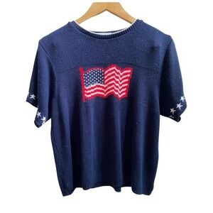 Vintage USA Flag Short‎ Sleeve Knit Top Medium America Preppy